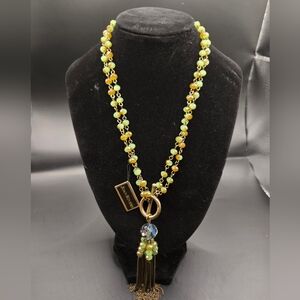 NWT Joan Rivers Beaded Tassel Necklace – Gold Tone Statement Jewelry